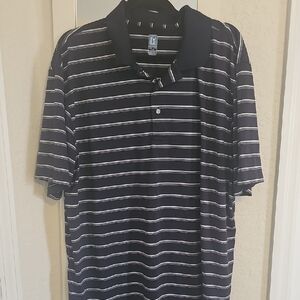 PGA Tour Navy and White Striped Polo Shirt